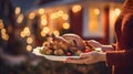 Woman holding Christmas dinner with roasted turkey. AI generated image