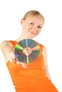 Woman holding compact disk Royalty Free Stock Photo