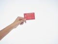 Woman holding credit card on white background Royalty Free Stock Photo