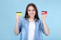 Woman holding credit cards Royalty Free Stock Photo