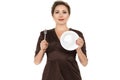 Woman holding dish and fork