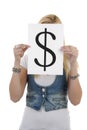 Woman is holding a dollar mark Royalty Free Stock Photo