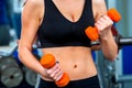 Woman holding dumbbell workout at gym. Royalty Free Stock Photo