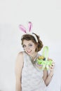 Woman holding Easter basket Royalty Free Stock Photo