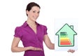 Woman holding energy rating sign Royalty Free Stock Photo