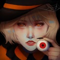 Woman holding eyeball in hand, halloween portrait, abstract, graphic illustration Royalty Free Stock Photo