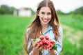 Woman Holding Fresh Radishes Royalty Free Stock Photo