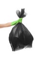 Woman holding garbage bag on white background Royalty Free Stock Photo