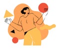 Woman holding geometric shapes in her hands. Female character for ui, ux or web design. Modern contemporary character
