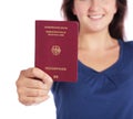 Woman holding a german passport Royalty Free Stock Photo
