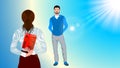 Woman holding gift behind her back for a man. Royalty Free Stock Photo