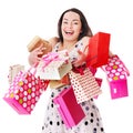 Woman holding gift box at birthday party. Royalty Free Stock Photo