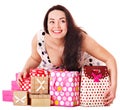 Woman holding gift box at birthday party. Royalty Free Stock Photo