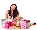 Woman holding gift box at birthday party. Royalty Free Stock Photo