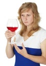 Woman holding glass of red wine on white Royalty Free Stock Photo