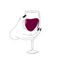 woman holding glass of wine with red wine, style isolated on white background, wine lover concept Royalty Free Stock Photo