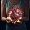 Woman Holding Glowing Artificial Heart Royalty Free Stock Photo