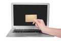 Woman holding gold credit card in hand Royalty Free Stock Photo