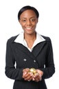 Woman Holding Gold Eggs