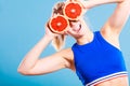 Woman holding grapefruit citrus fruit in hands Royalty Free Stock Photo