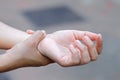 Woman holding hand to spot of wrist pain Royalty Free Stock Photo