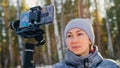 Woman Holding On Handheld Film 3-axis Gimbal Stabilization Devic