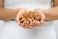 Woman Holding In Hands Sugar Cubes. Royalty Free Stock Photo