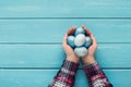 Female hand holding Easter eggs in hands Royalty Free Stock Photo