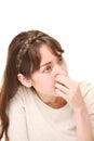 Woman holding her nose because of a bad smell Royalty Free Stock Photo