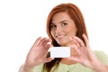 Woman holding her visiting card Royalty Free Stock Photo