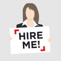 Woman holding Hire Sign Royalty Free Stock Photo