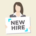 Woman holding Hire Sign