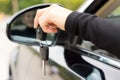 Woman holding the ignition keys of a car