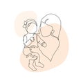 Woman holding infant minimal one line art. Mother and child drawing Royalty Free Stock Photo