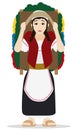 Colombian woman holding traditional Silleta for Festival of the Flowers, Vector illustration