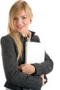 Woman holding laptop