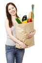 Woman Holding Large Bag of Healthly Groceries Royalty Free Stock Photo