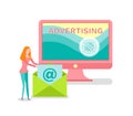 Woman Holding Letter, Advertising Web Page Vector