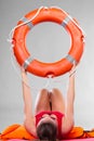 Woman holding life buoy ring Royalty Free Stock Photo