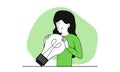 Woman holding a light bulb in her hands vector illustration concept. Idea search and creative marketing strategy. Business Royalty Free Stock Photo