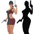 woman holding loaded handguns, 3d digitally rendered illustration.