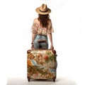 Susan With Painted Suitcase: A Groovy And Detailed Uhd Image Royalty Free Stock Photo