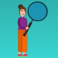 Woman holding magnify glass for business analysis concept vector illustration Royalty Free Stock Photo