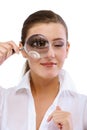 Woman holding magnifying glass Royalty Free Stock Photo