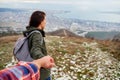 Woman holding man's hand and leading him on nature Royalty Free Stock Photo