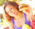 Woman Holding Mini Hamburger Royalty Free Stock Photo