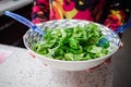 Woman holding mixed greens salad bowl Royalty Free Stock Photo