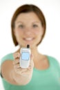 Woman Holding Model Mobile Phone Royalty Free Stock Photo