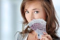 Woman holding money Royalty Free Stock Photo