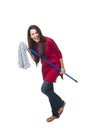 Woman holding mop Royalty Free Stock Photo